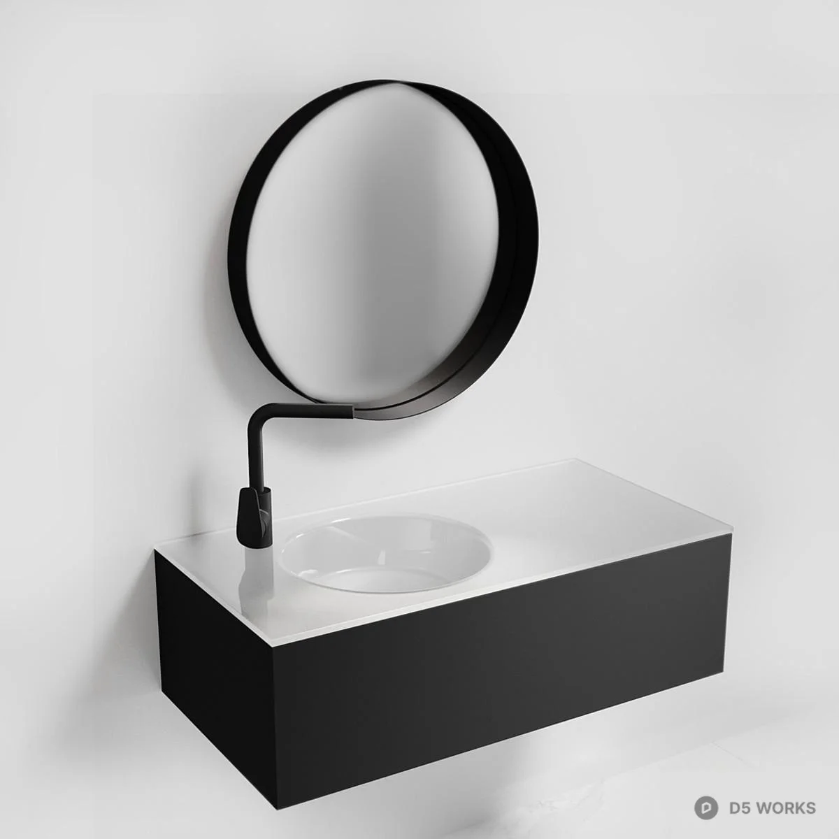 Minimalist Wall Mounted Vanity With Round Mirror 3d model thumbnail 2