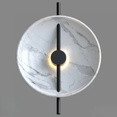 Marble Disc Wall Lamp With Black Rod 3d model