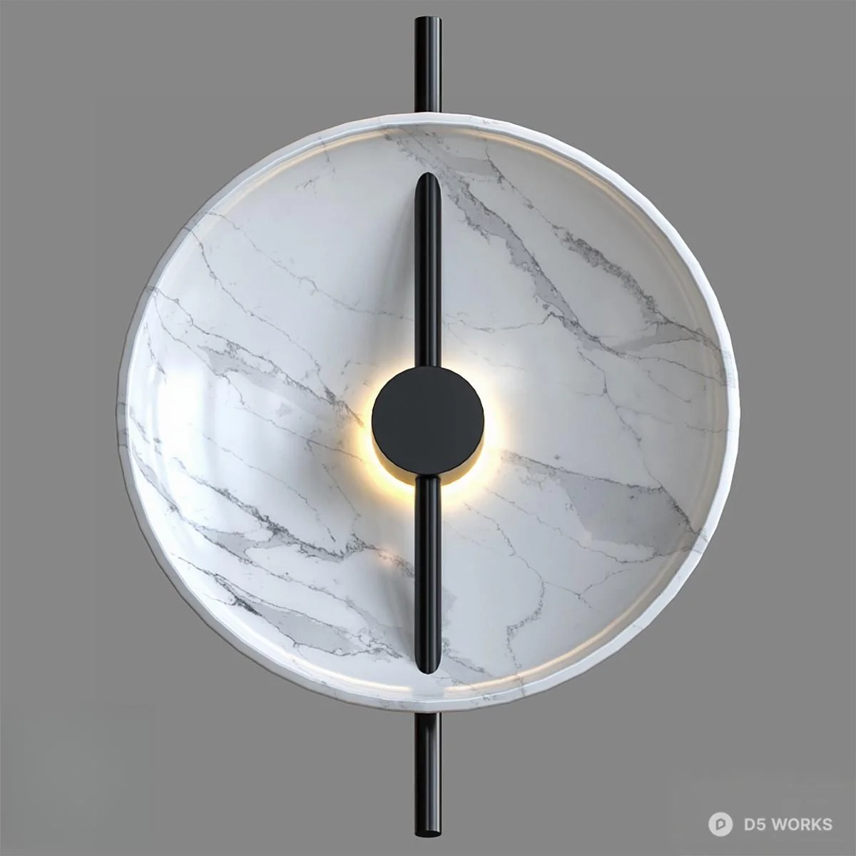 Marble Disc Wall Lamp With Black Rod 3d model - Image 1