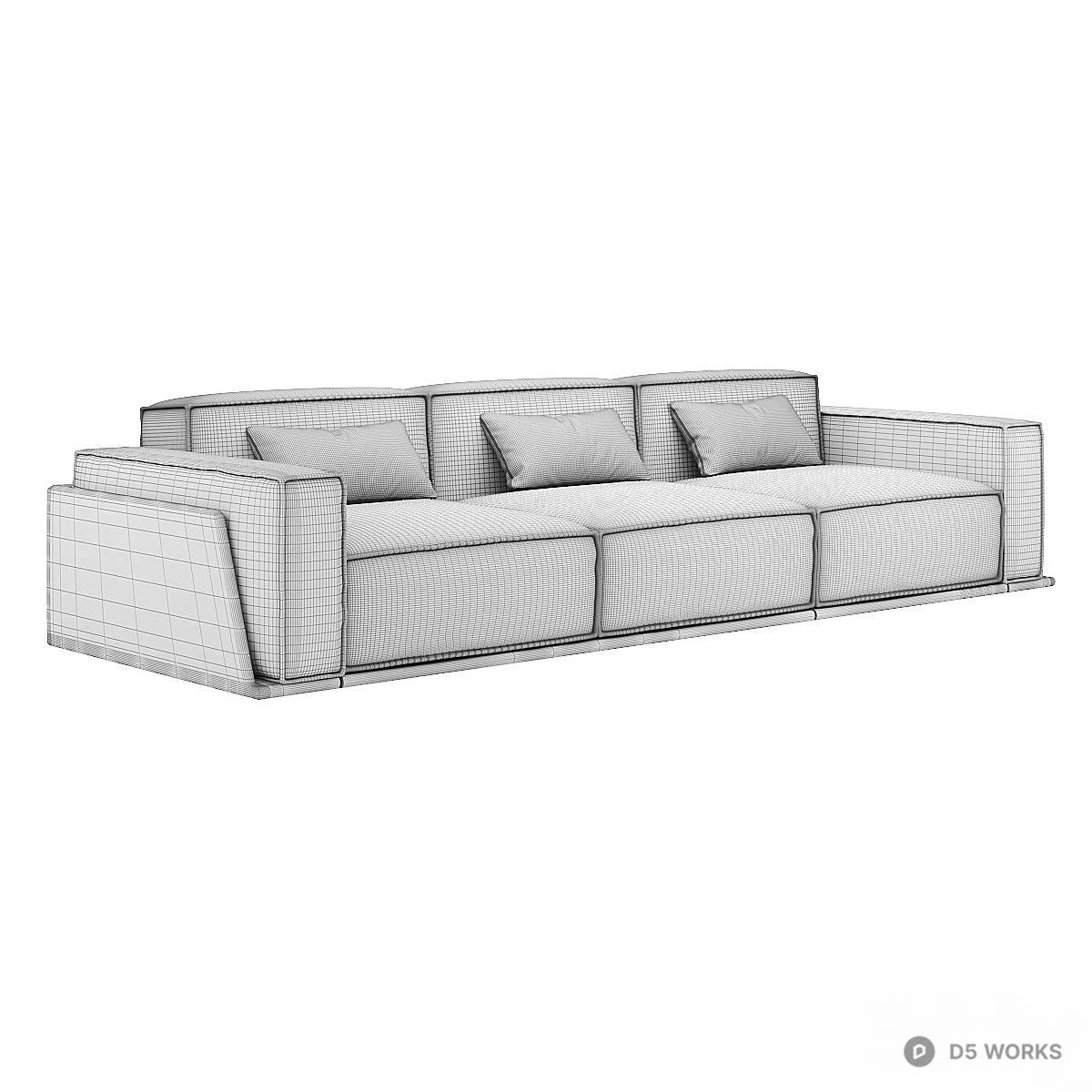 Modern Green Fabric Three Seater Sofa 3d model thumbnail 2