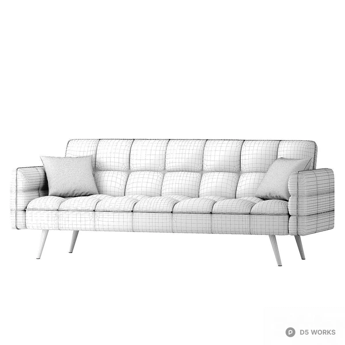 Mid Century Modern Tufted Three Seater Sofa 3d model thumbnail 4