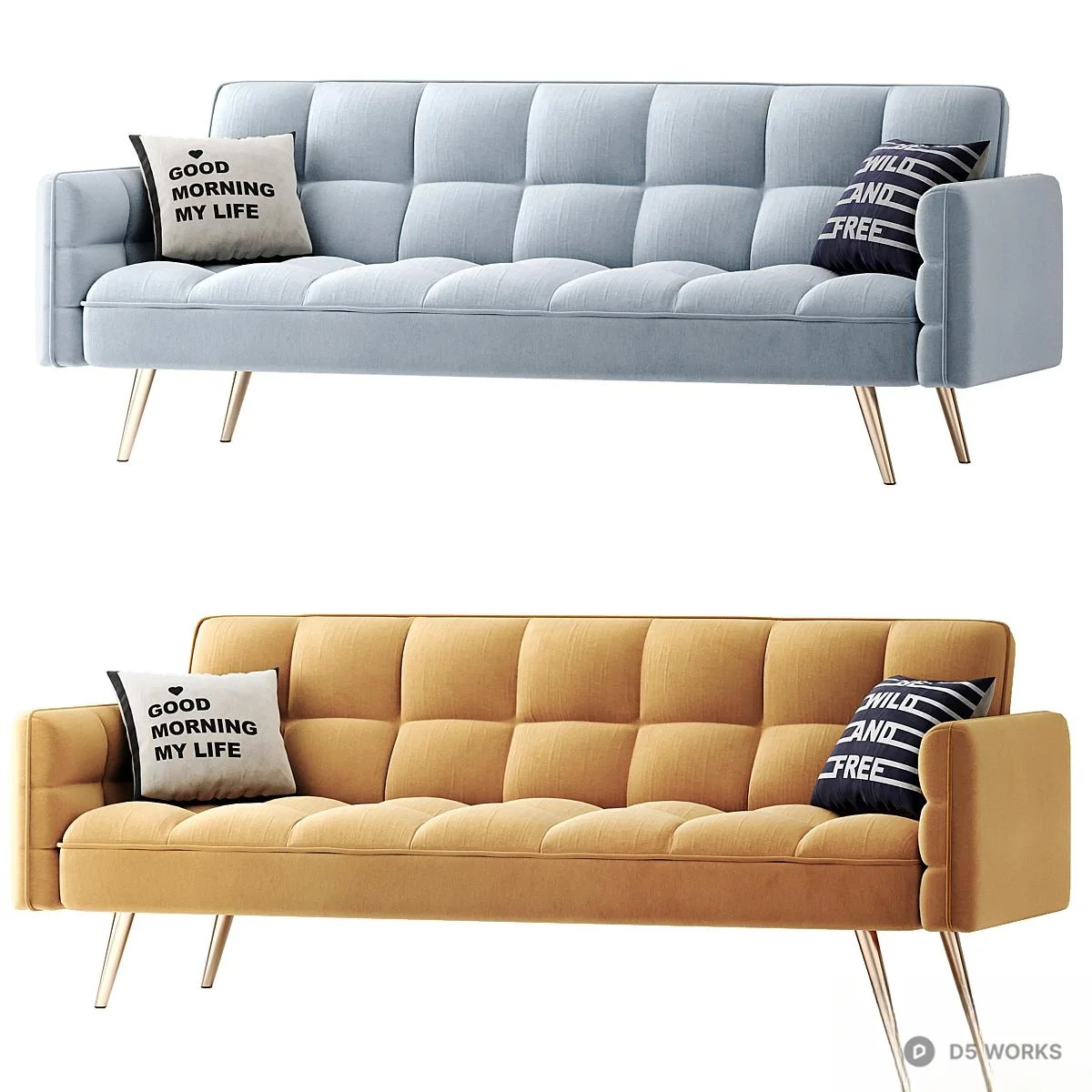 Mid Century Modern Tufted Three Seater Sofa 3d model thumbnail 2