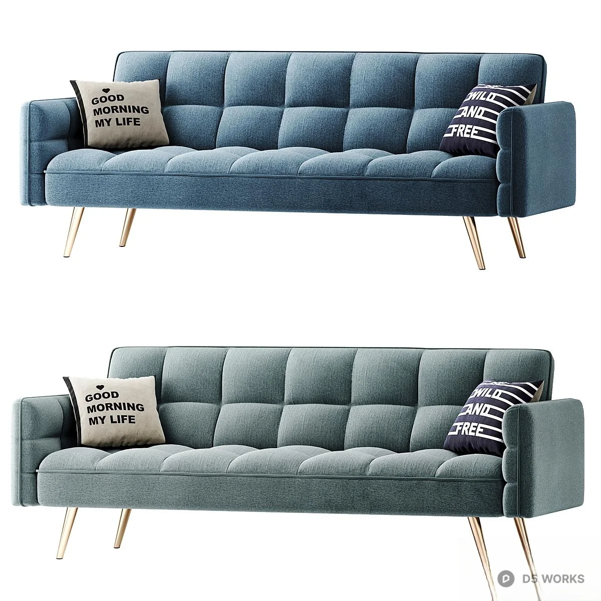 Mid Century Modern Tufted Three Seater Sofa 3d model - Image 1