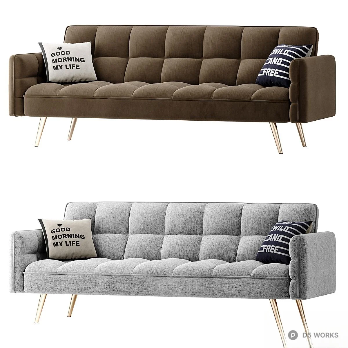 Mid Century Modern Tufted Three Seater Sofa 3d model thumbnail 3