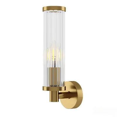 Brass And Ribbed Glass Wall Lamp 3d model