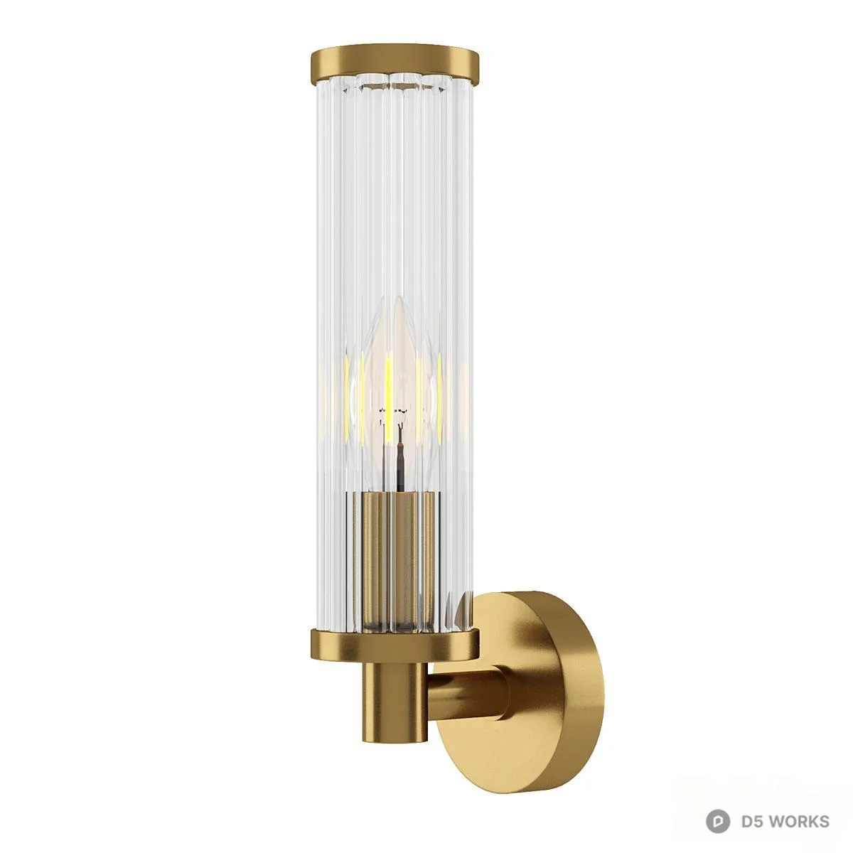 Brass And Ribbed Glass Wall Lamp 3d model - Image 1