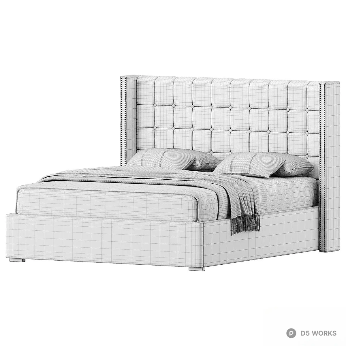 Tufted Velvet Wingback Double Bed 3d model thumbnail 3