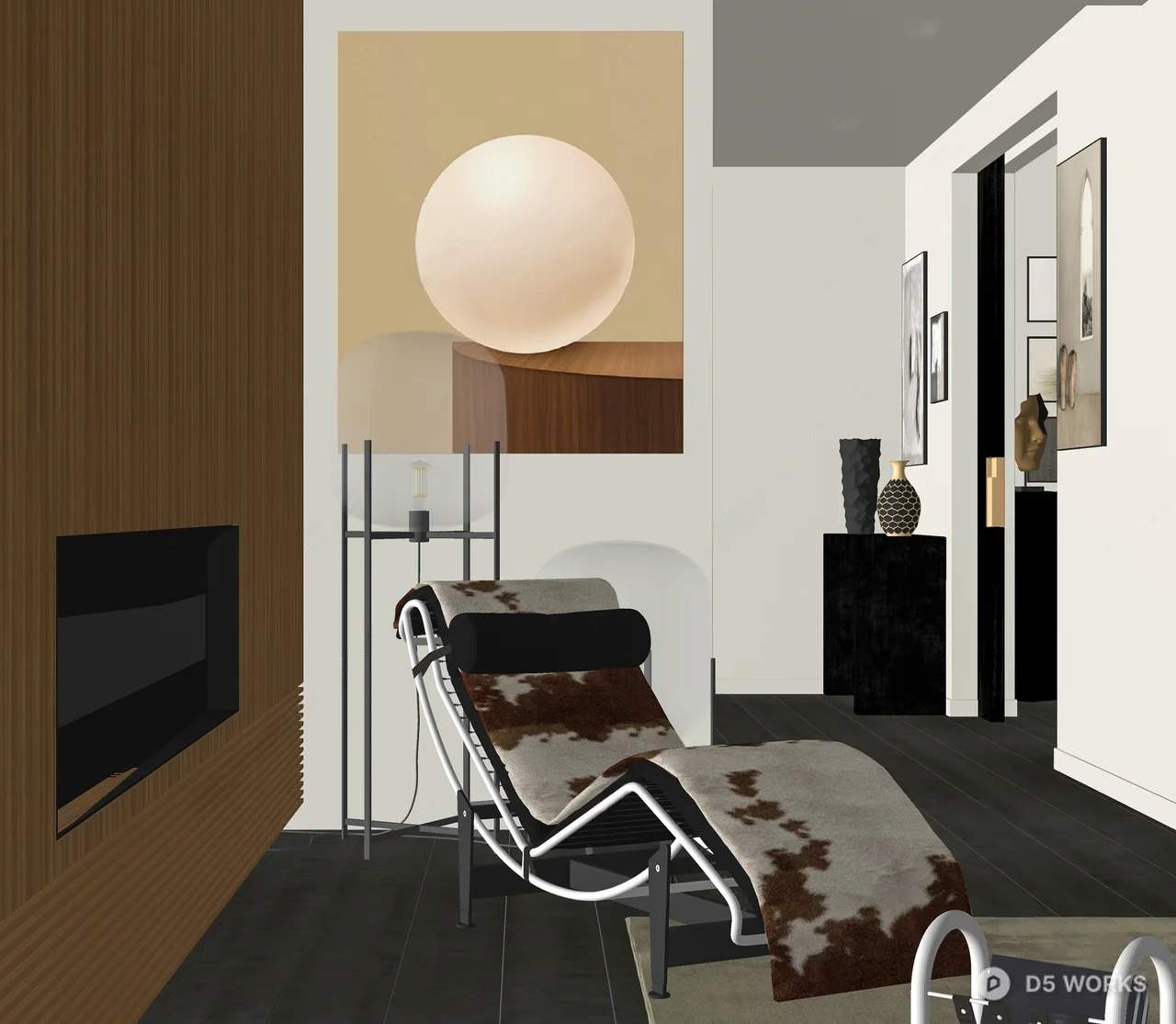 Modern Leather Chaise Lounge with Cowhide 3d model thumbnail 2