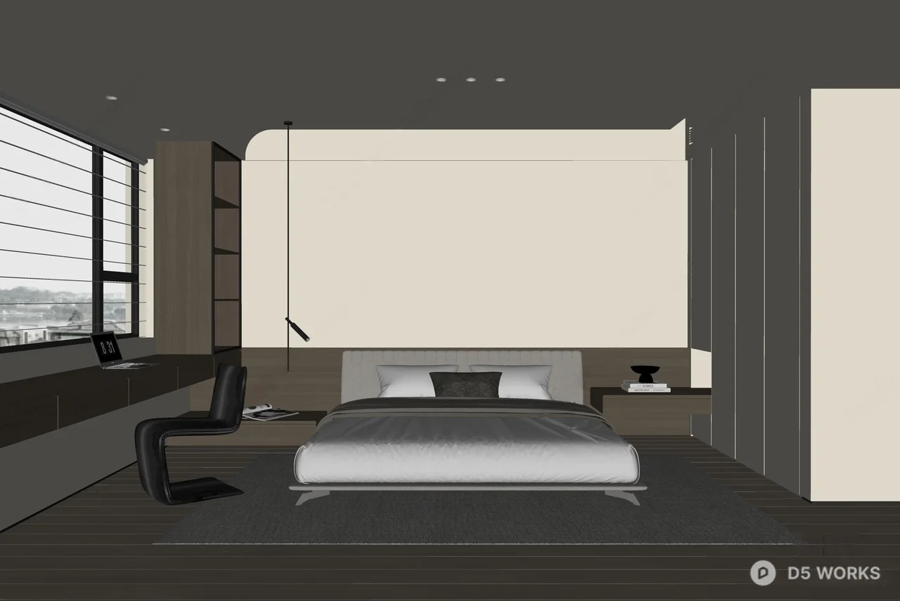 Minimalist Bedroom with Integrated Storage 3d model thumbnail 2