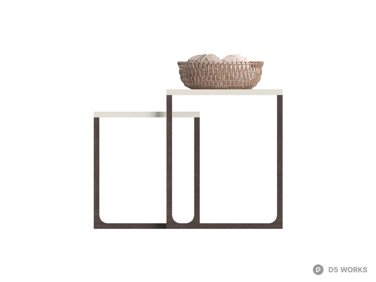 Minimalist Nesting Tables With Woven Basket 3d model thumbnail 2