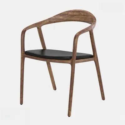 Wooden Armchair With Black Cushion 3d model