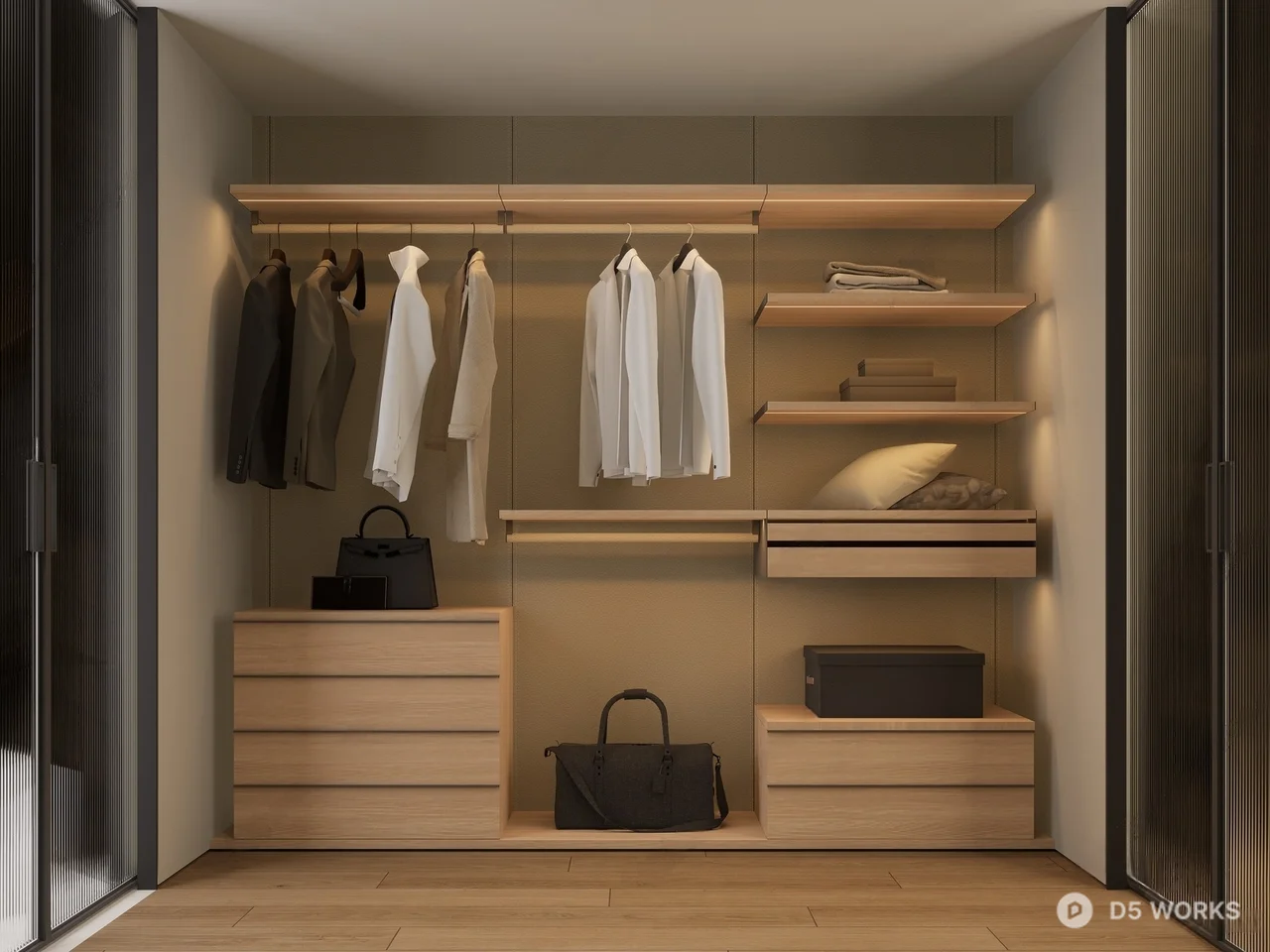 Minimalist Wooden Walk In Closet 3d model - Image 1