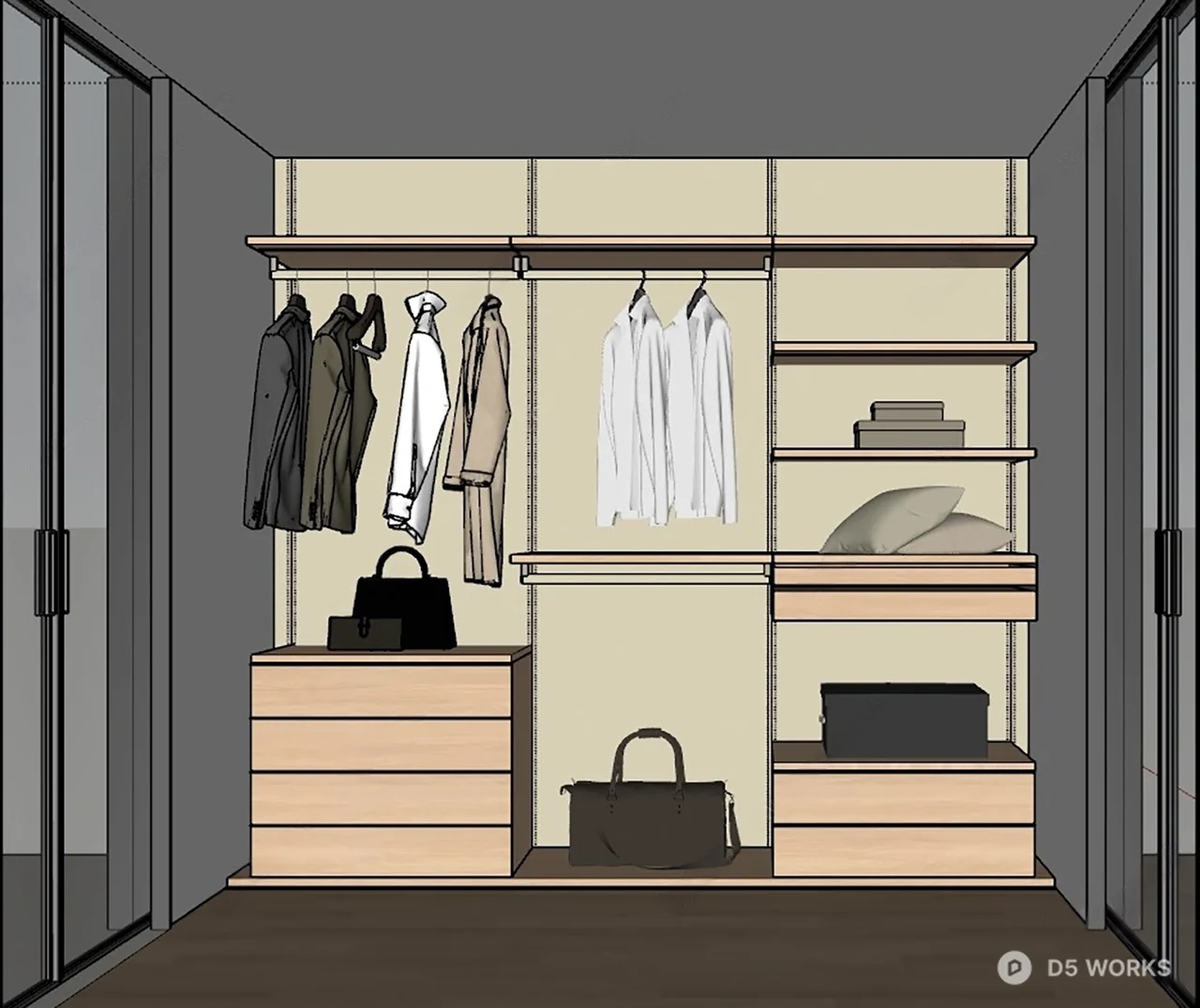 Minimalist Wooden Walk In Closet 3d model thumbnail 2