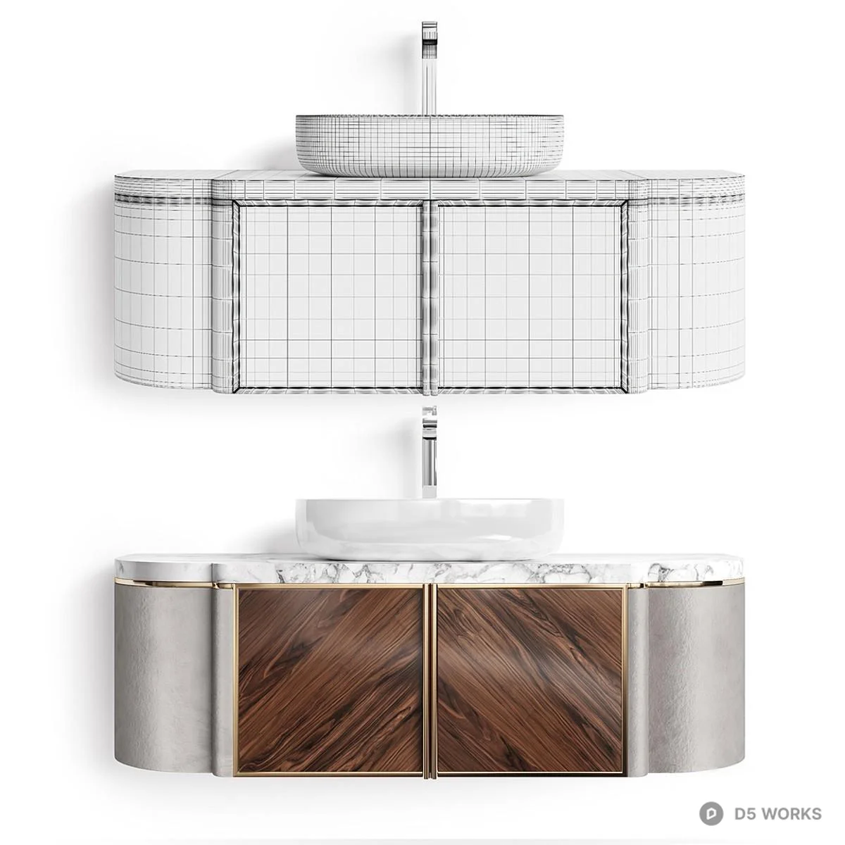 Marble Top Wall Mounted Vanity With Wood Grain Doors 3d model thumbnail 2