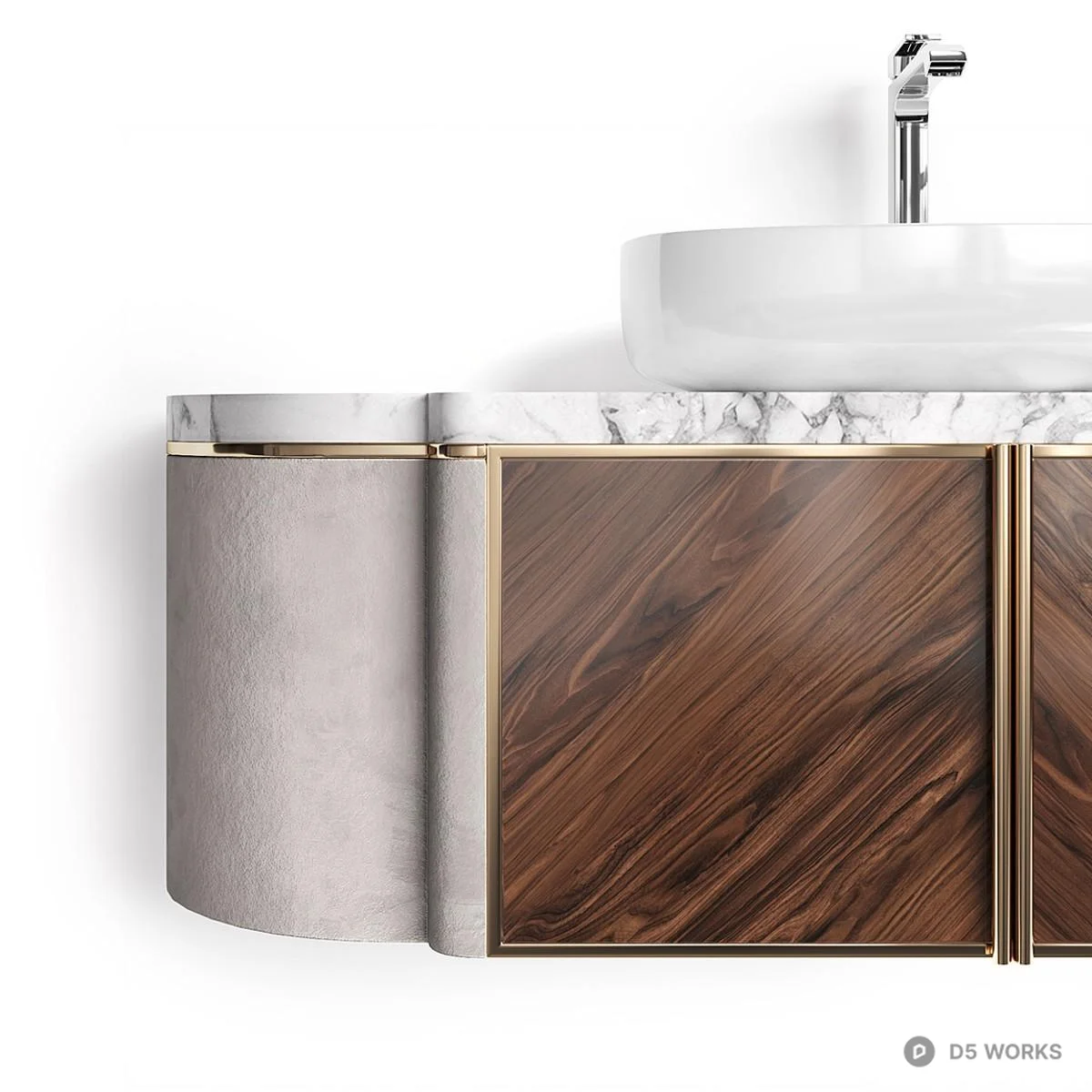 Marble Top Wall Mounted Vanity With Wood Grain Doors 3d model thumbnail 3