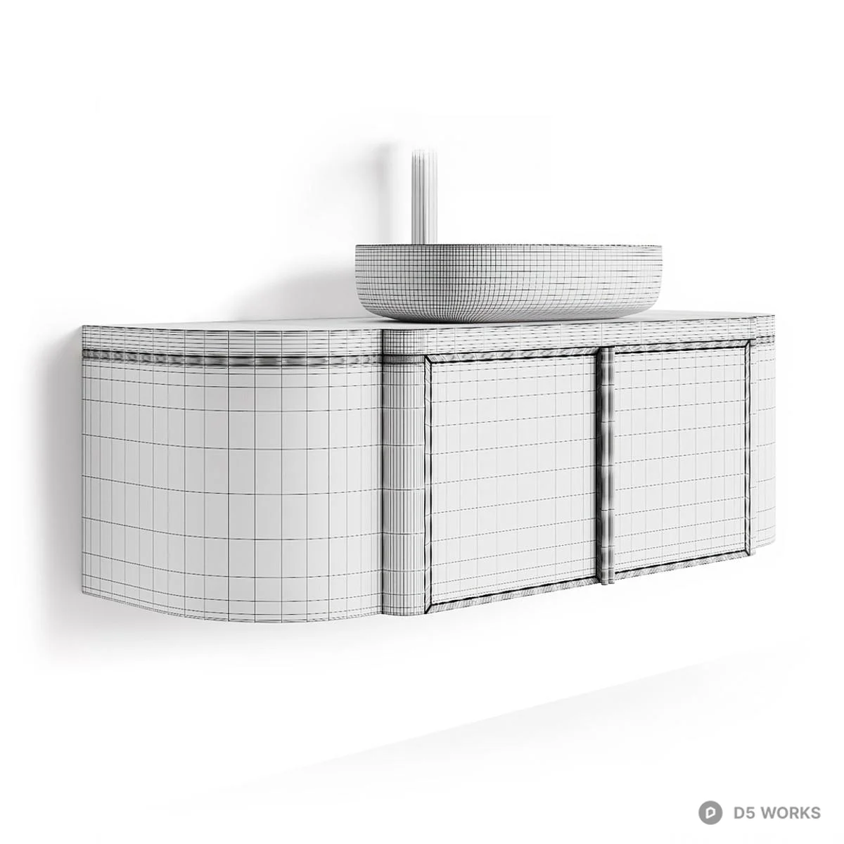 Marble Top Wall Mounted Vanity With Wood Grain Doors 3d model thumbnail 4