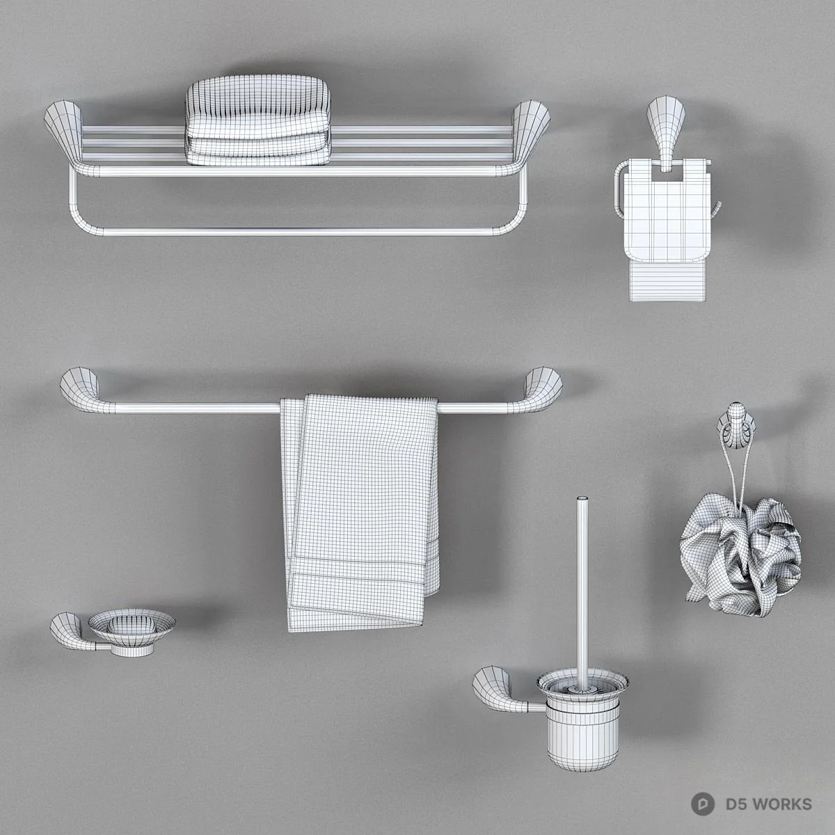 Black Matte Bathroom Hardware Set 3d model thumbnail 4