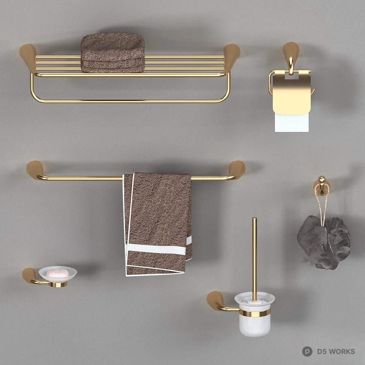 Black Matte Bathroom Hardware Set 3d model thumbnail 2