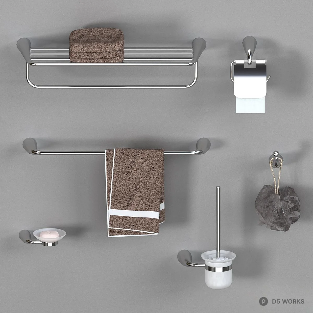 Black Matte Bathroom Hardware Set 3d model thumbnail 3