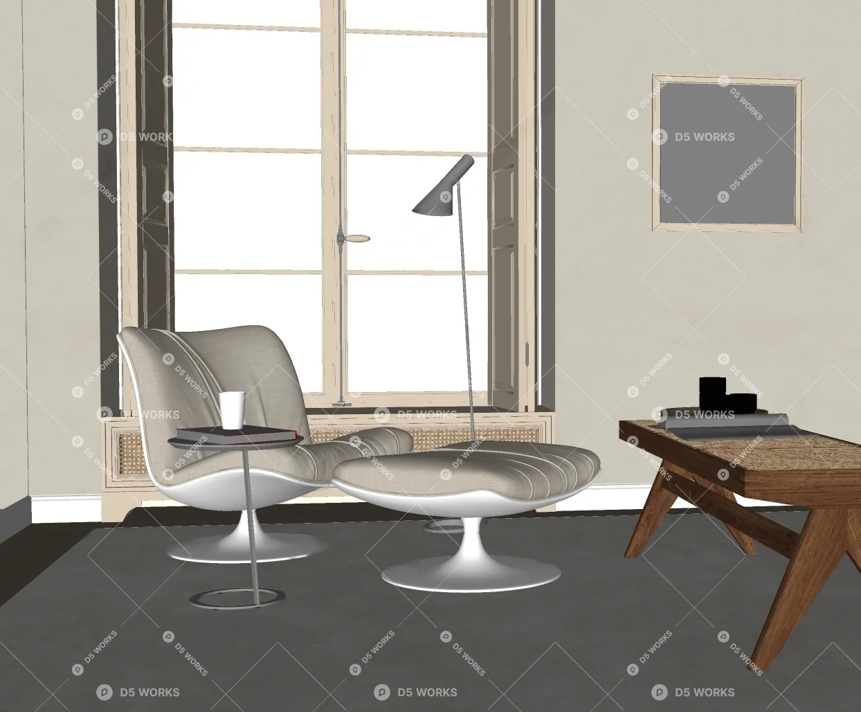 Minimalist Upholstered Swivel Armchair 3d model thumbnail 2