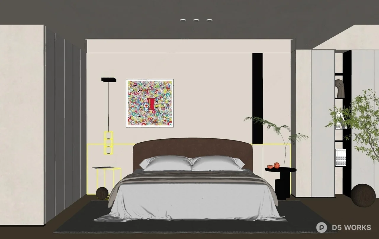 Minimalist Bedroom with Art Accent Wall 3d model thumbnail 2