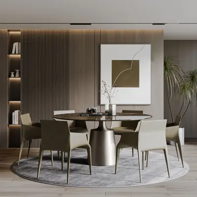 Modern Minimalist Dining Room with Round Table 3d model