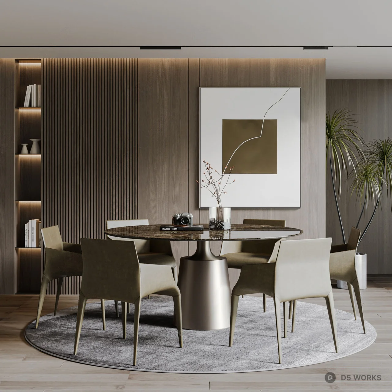 Modern Minimalist Dining Room with Round Table 3d model - Image 1
