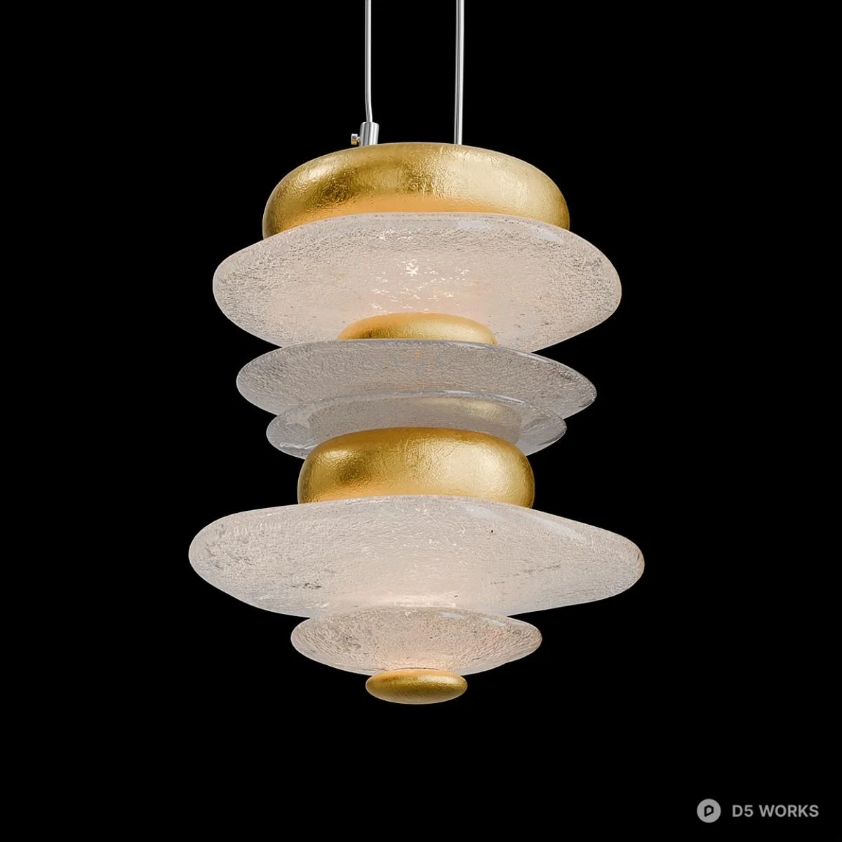 Stacked Glass And Gold Pendant Light 3d model thumbnail 2