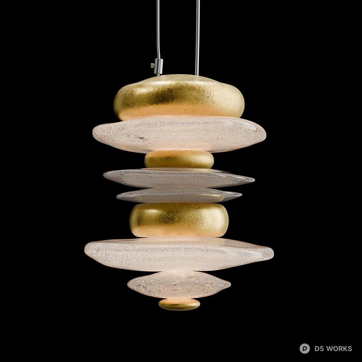 Stacked Glass And Gold Pendant Light 3d model - Image 1