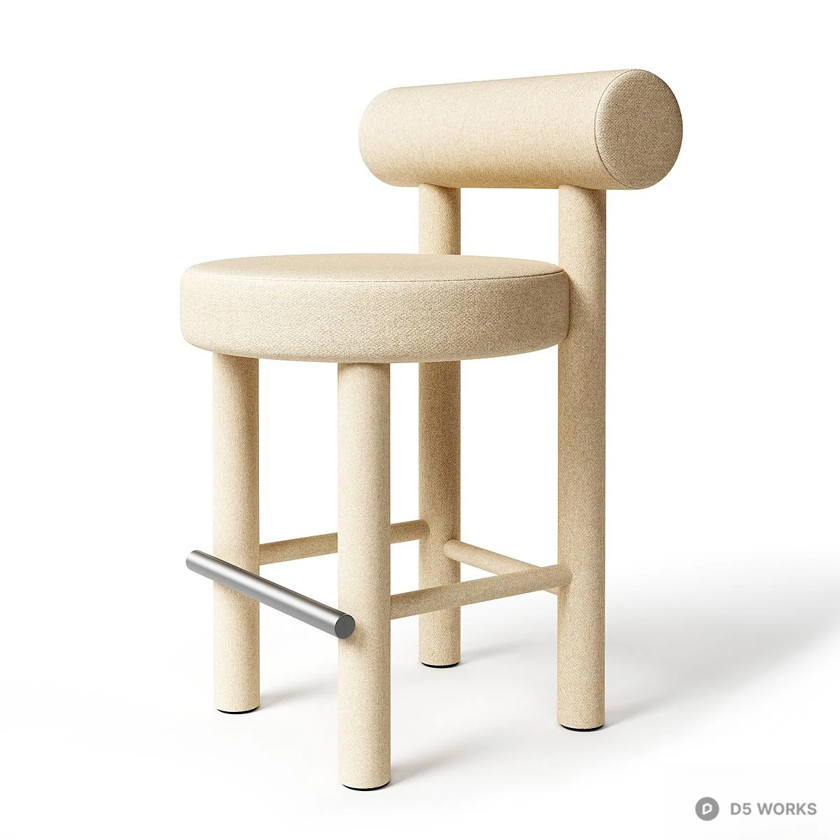 Minimalist Upholstered Bar Stool With Backrest 3d model thumbnail 5
