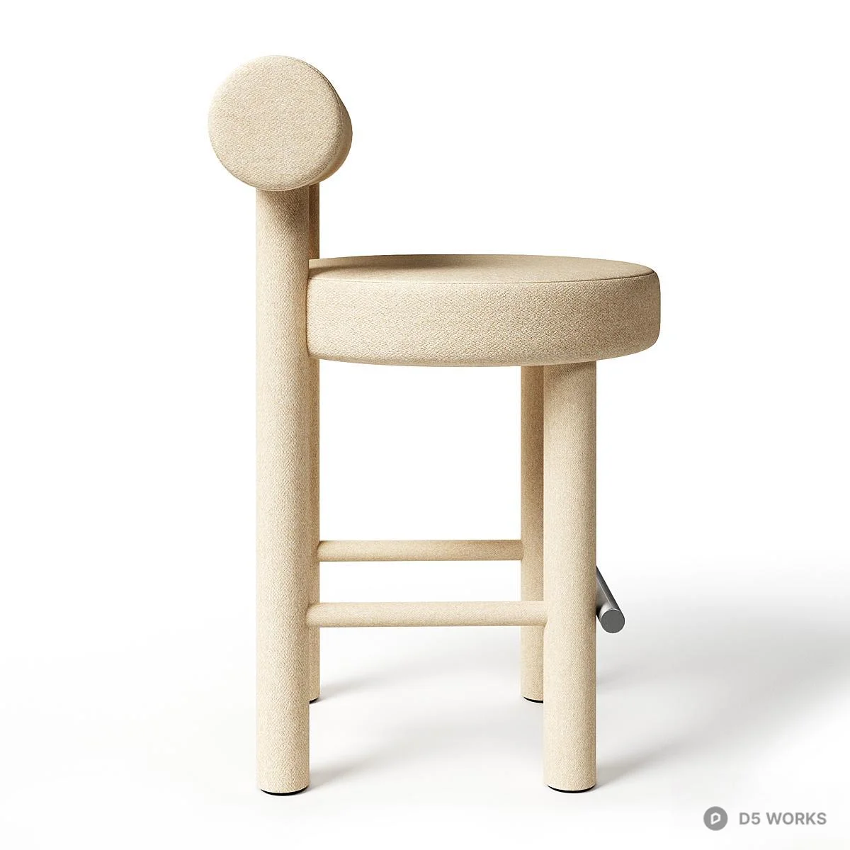 Minimalist Upholstered Bar Stool With Backrest 3d model thumbnail 6