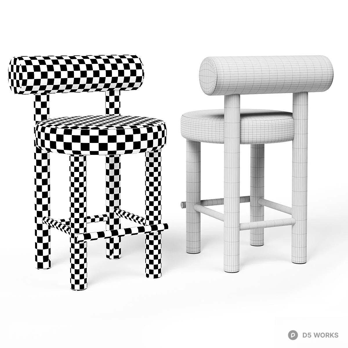 Minimalist Upholstered Bar Stool With Backrest 3d model thumbnail 7