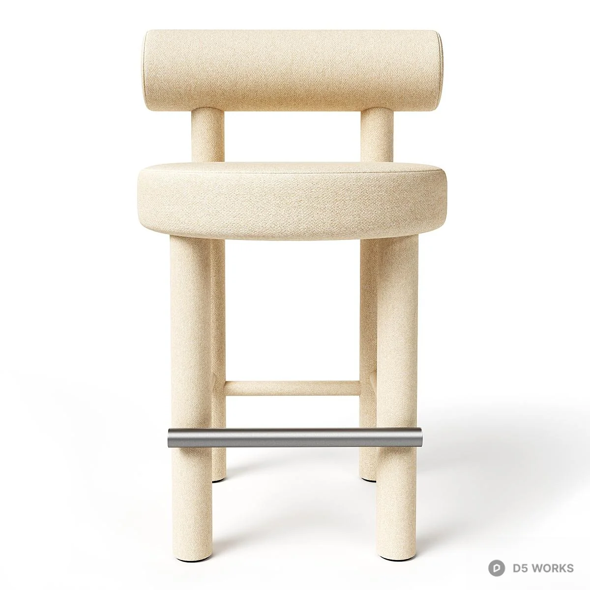 Minimalist Upholstered Bar Stool With Backrest 3d model thumbnail 2