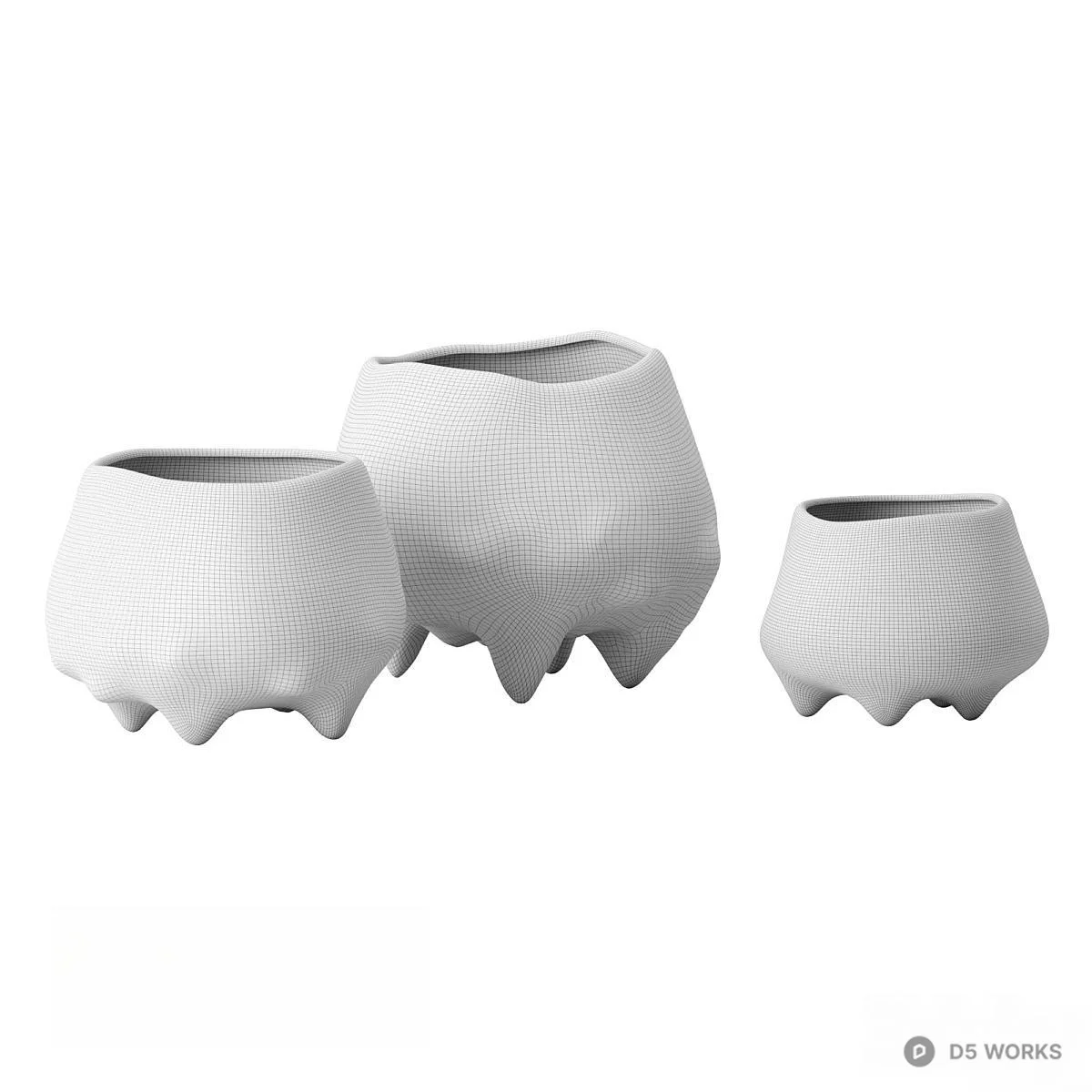 Textured Ceramic Planters Set 3d model thumbnail 5