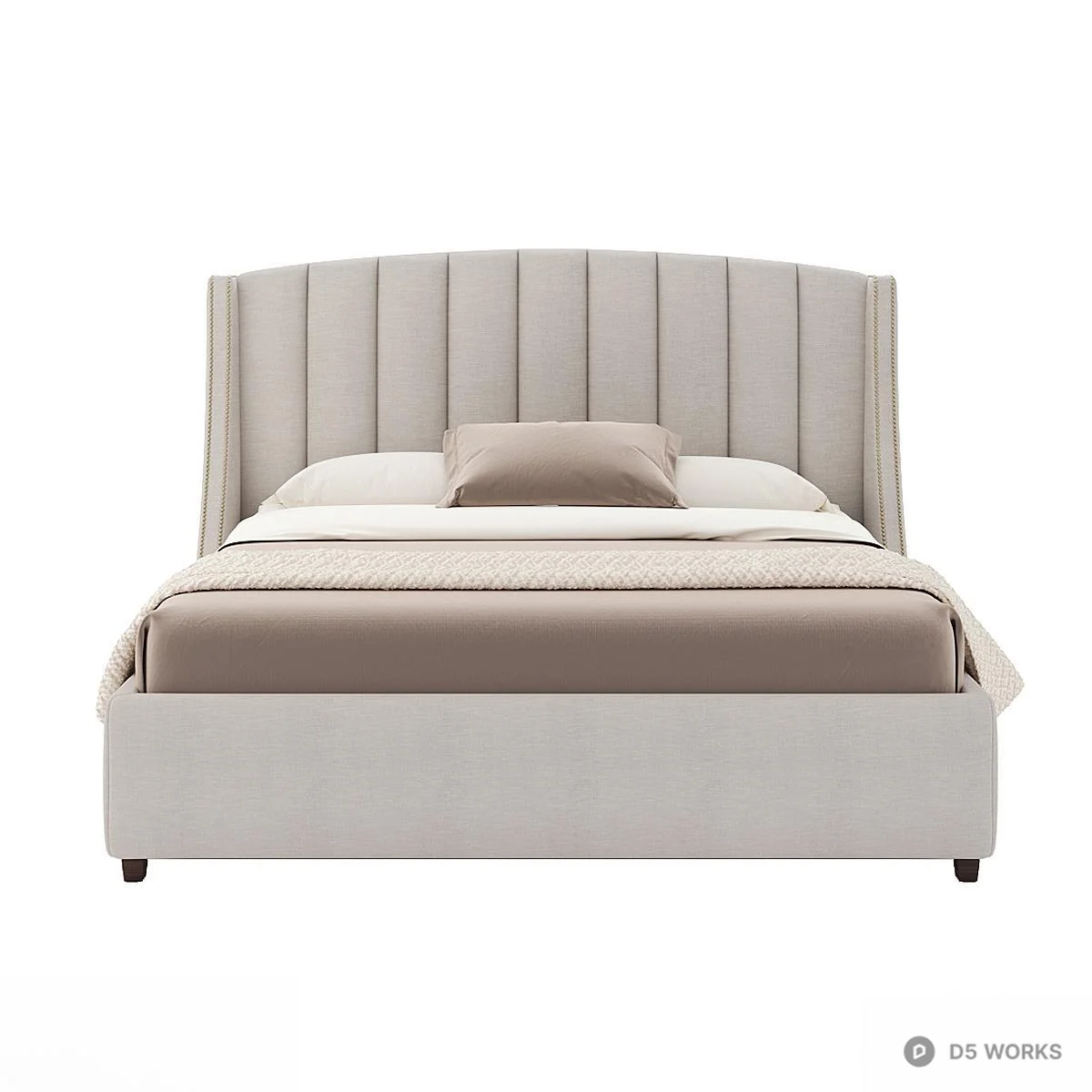 Upholstered Headboard Fabric Double Bed 3d model thumbnail 2