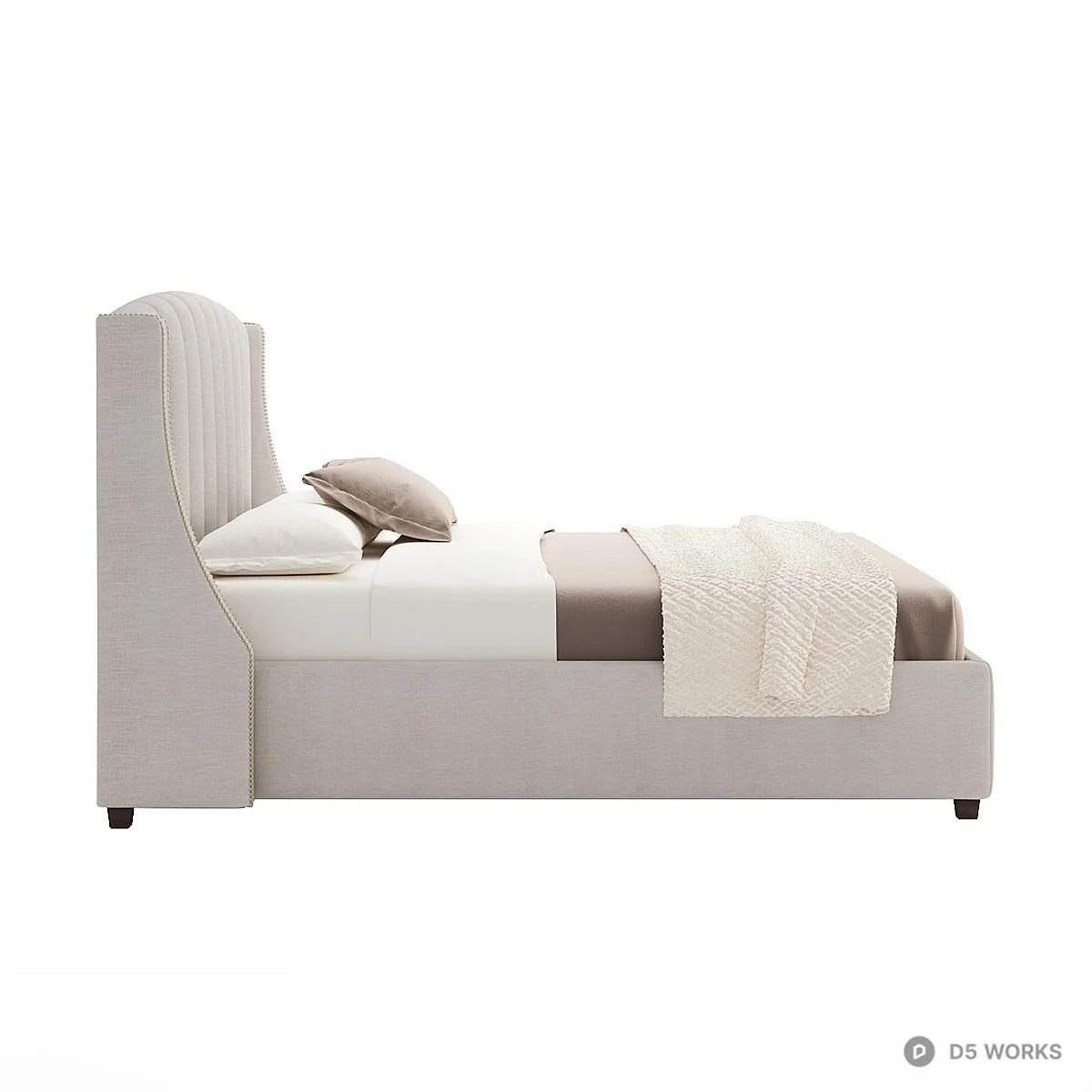 Upholstered Headboard Fabric Double Bed 3d model thumbnail 3