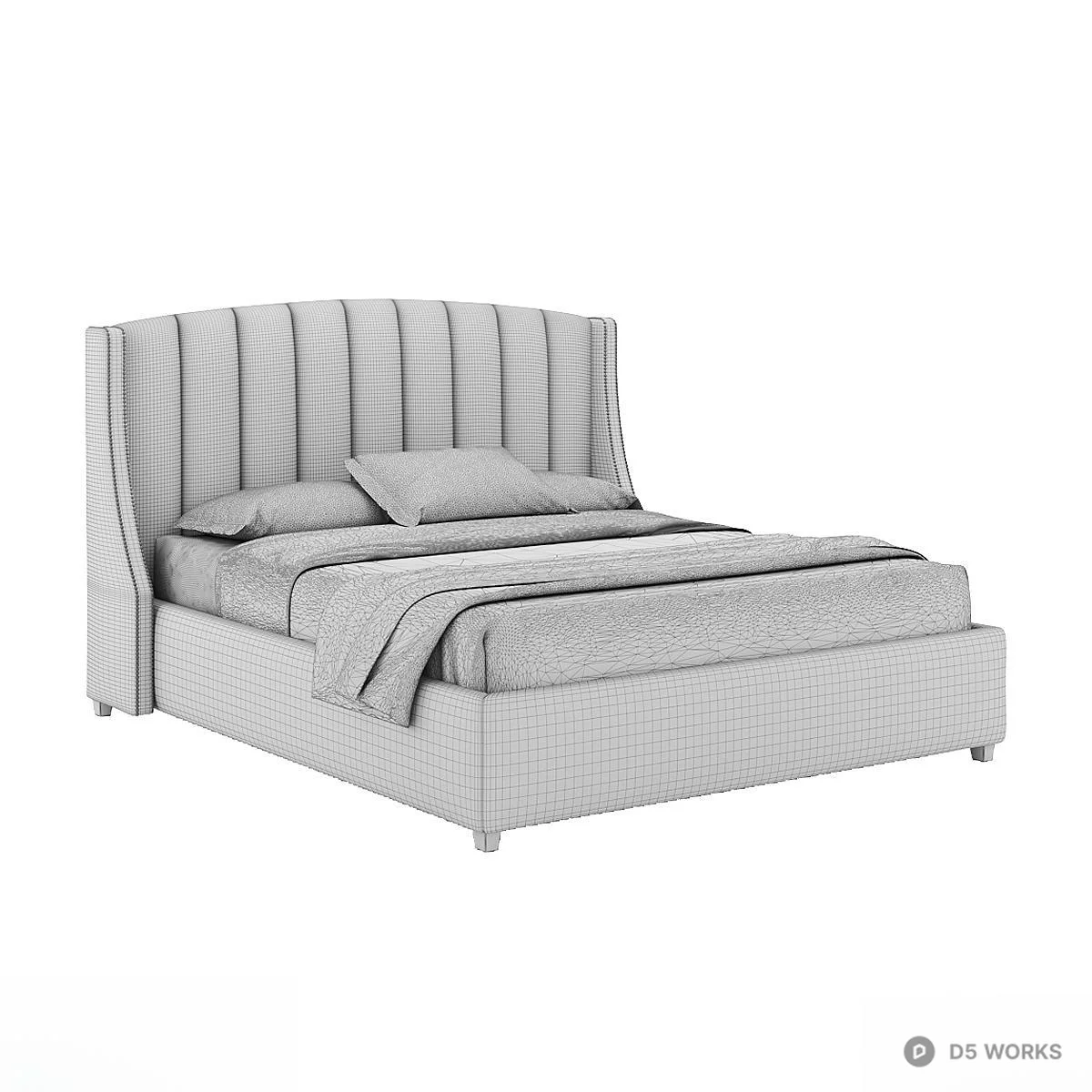 Upholstered Headboard Fabric Double Bed 3d model thumbnail 4