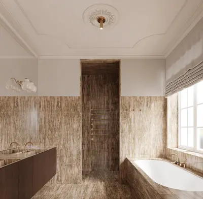 Minimalist Marble Bathroom With Soaking Tub 3d model