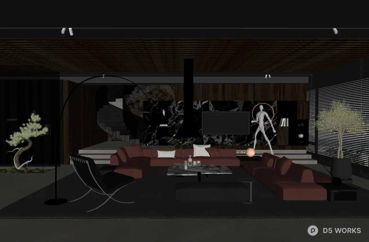 Modern Luxury Villa Living Room with Dark Tone Design 3d model thumbnail 2