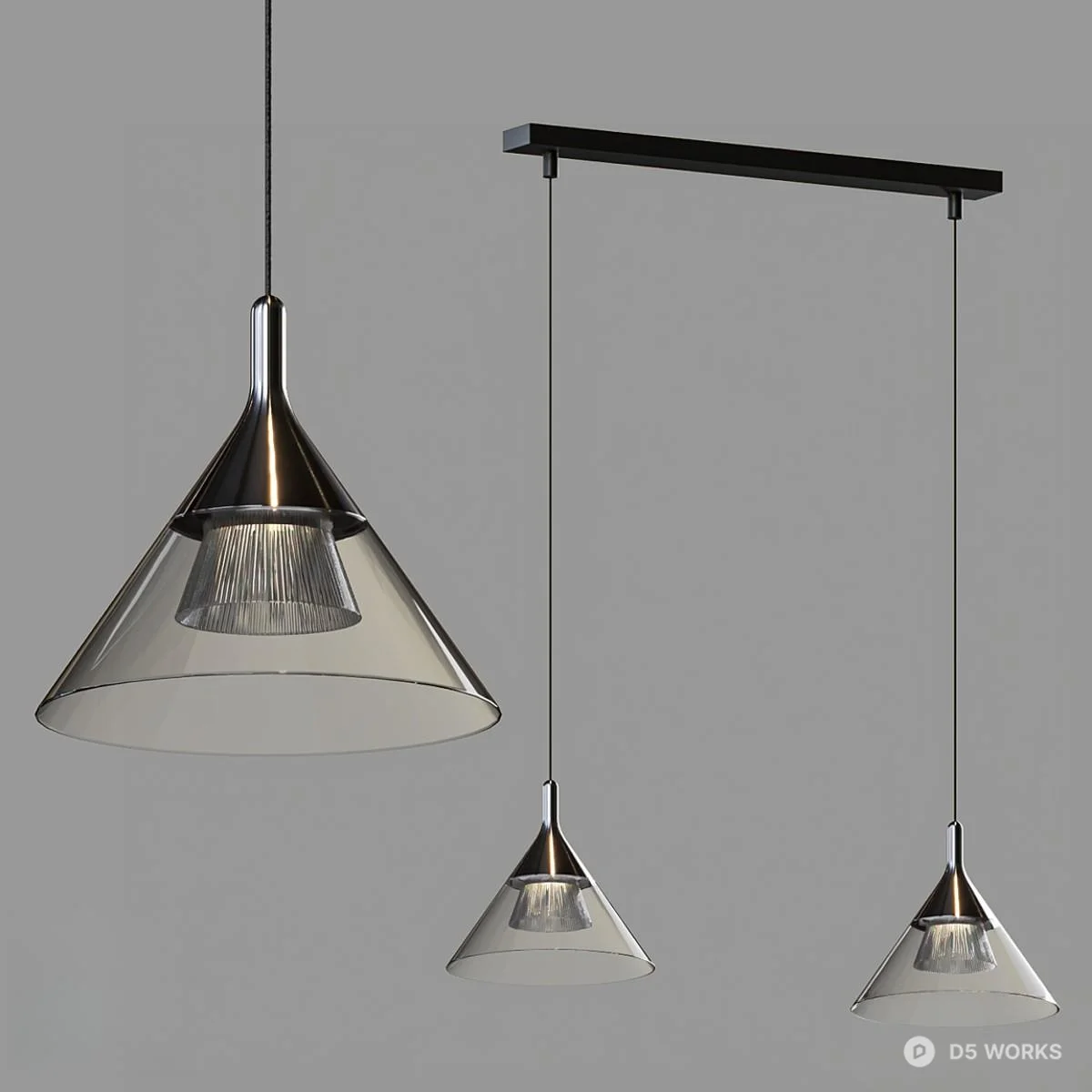 Minimalist Cone Pendant Light Set 3d model - Image 1