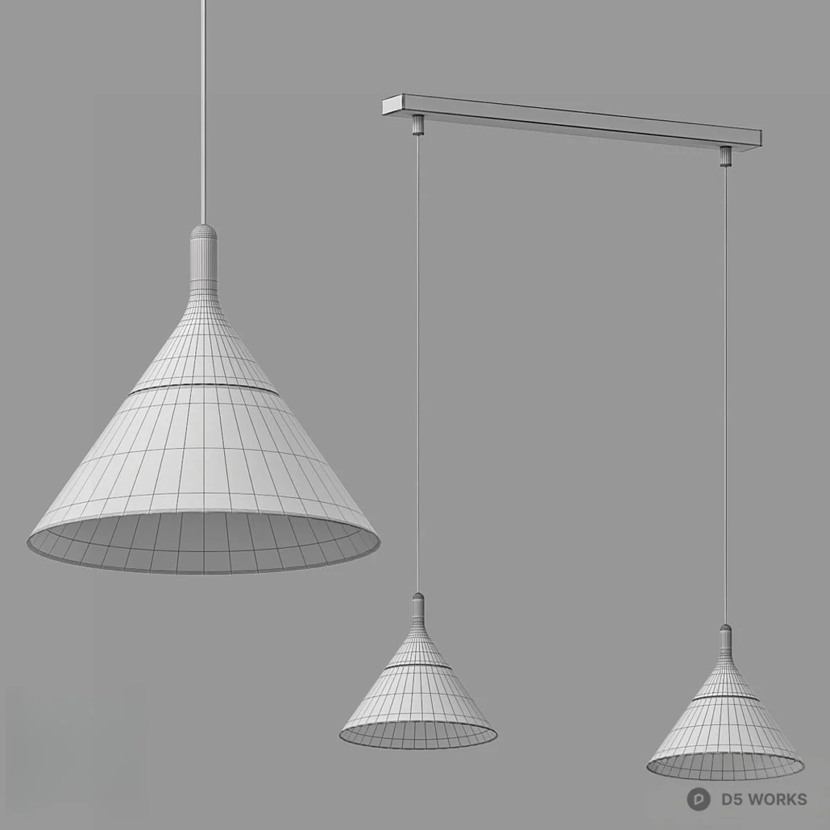 Minimalist Cone Pendant Light Set 3d model thumbnail 2