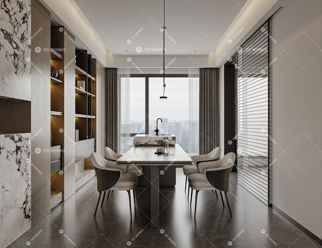Modern Living & Dining Room 3d model thumbnail 3