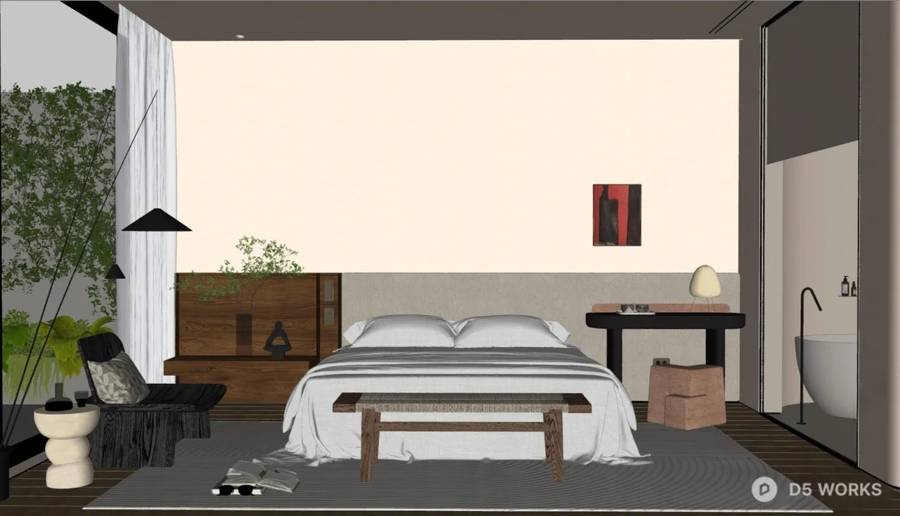 Organic Modern Bedroom with Natural Light 3d model thumbnail 2