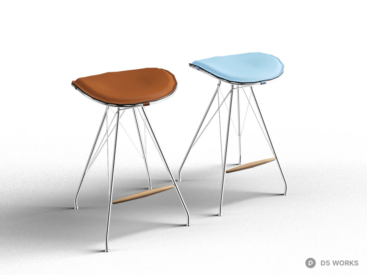 Wireframe Bar Stool With Leather Seat 3d model - Image 1