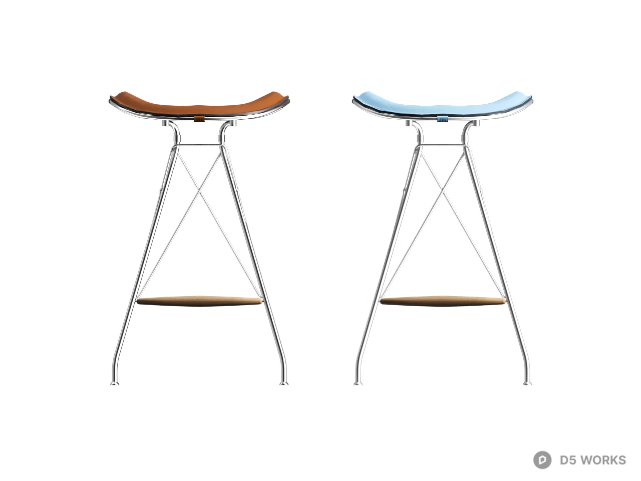 Wireframe Bar Stool With Leather Seat 3d model thumbnail 2