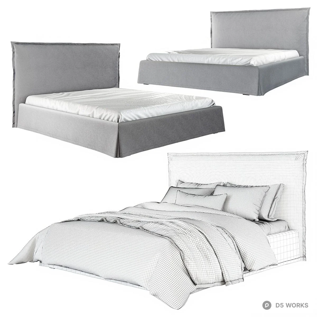 Minimalist Upholstered Double Bed 3d model thumbnail 2
