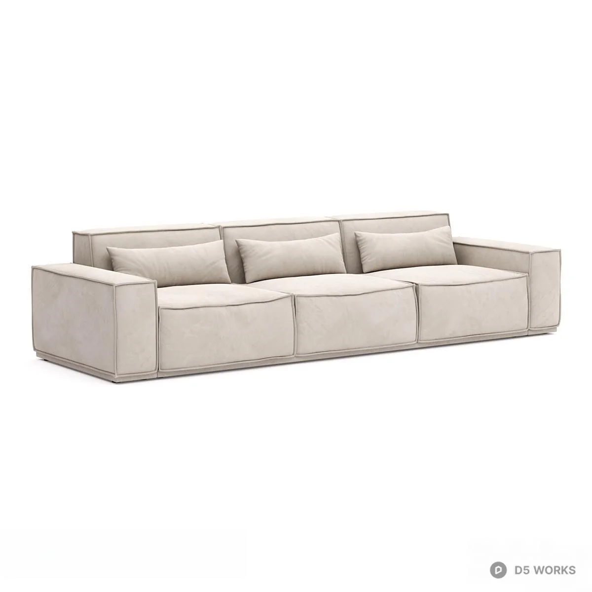 Minimalist Beige Three Seater Sofa 3d model - Image 1