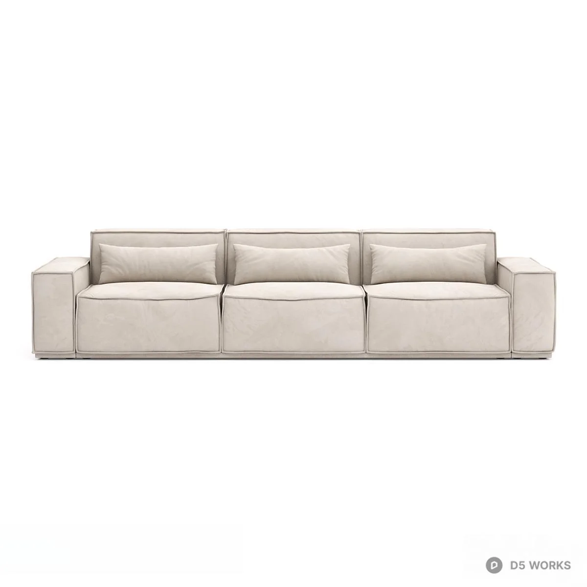 Minimalist Beige Three Seater Sofa 3d model thumbnail 2