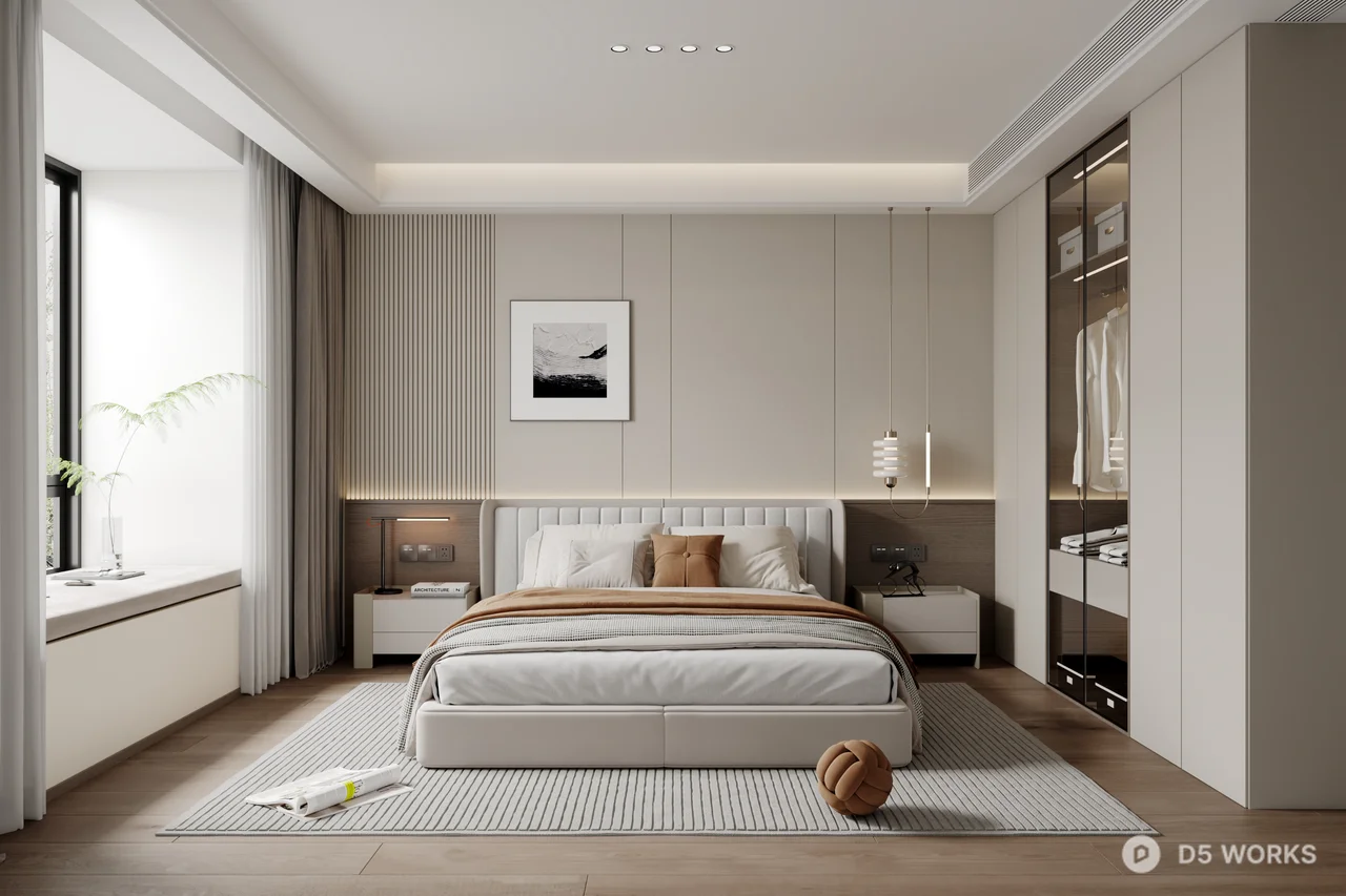Modern Minimalist Bedroom with Integrated Storage 3d model - Image 1