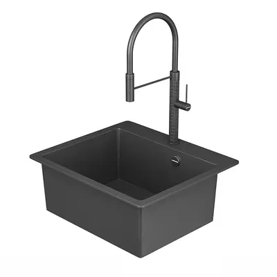 Matte Black Kitchen Sink With Gooseneck Faucet 3d model